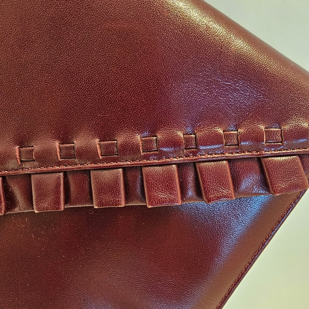 Vintage Harrods London Burgundy Leather Ruffle Clutch Bag Made in Spain - Picture 6 of 11